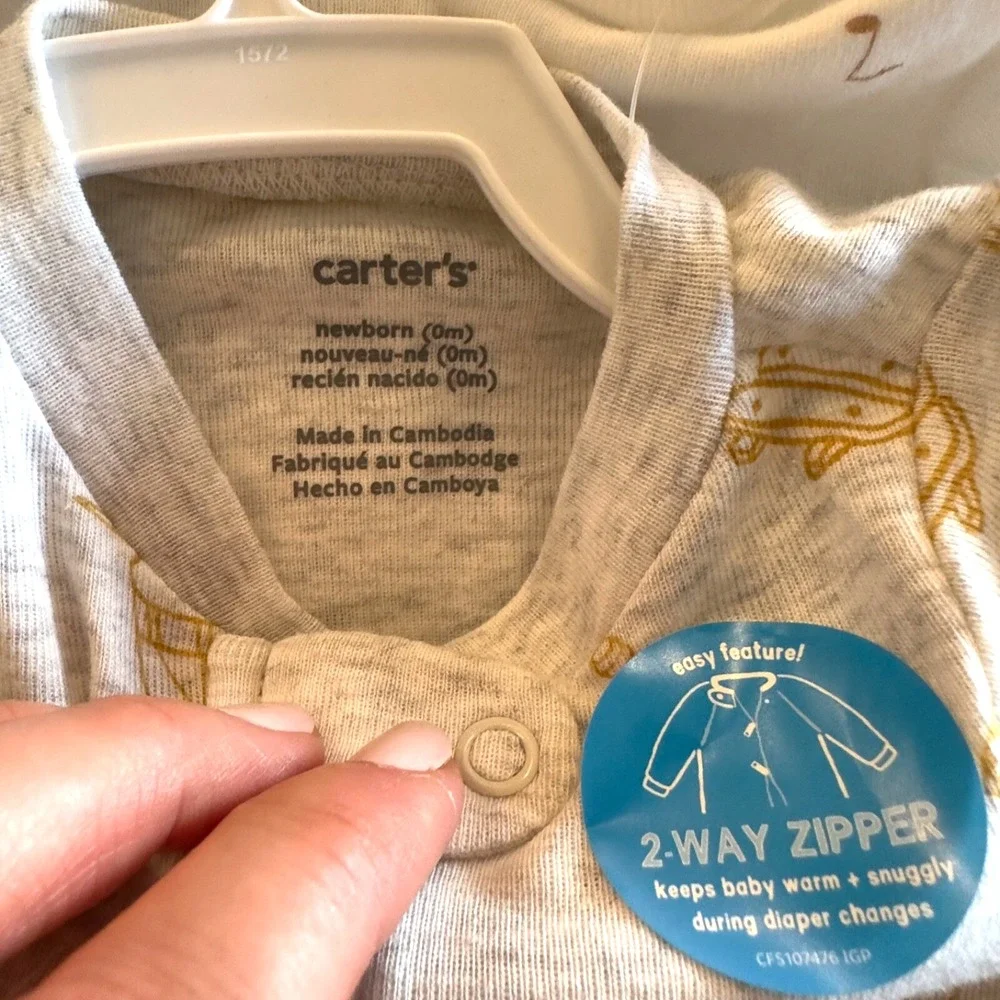 Carters Newborn Baby Long Sleeve Bodysuits, Oeko-Tex Cotton-Set of 2-NWT RRP $30